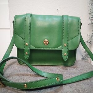 Anne Klein Vibrant Green Crossbody Bag with Gold Lion Details